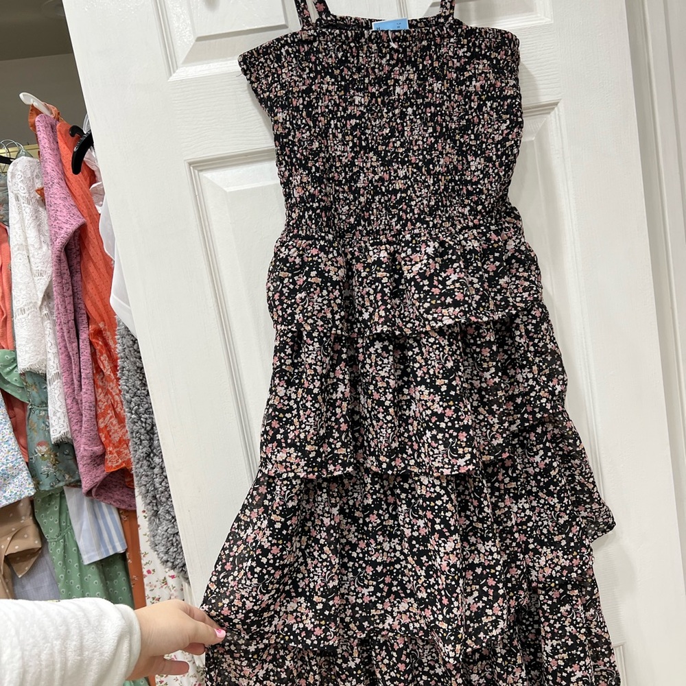 New floral midi smocked ruffle dress